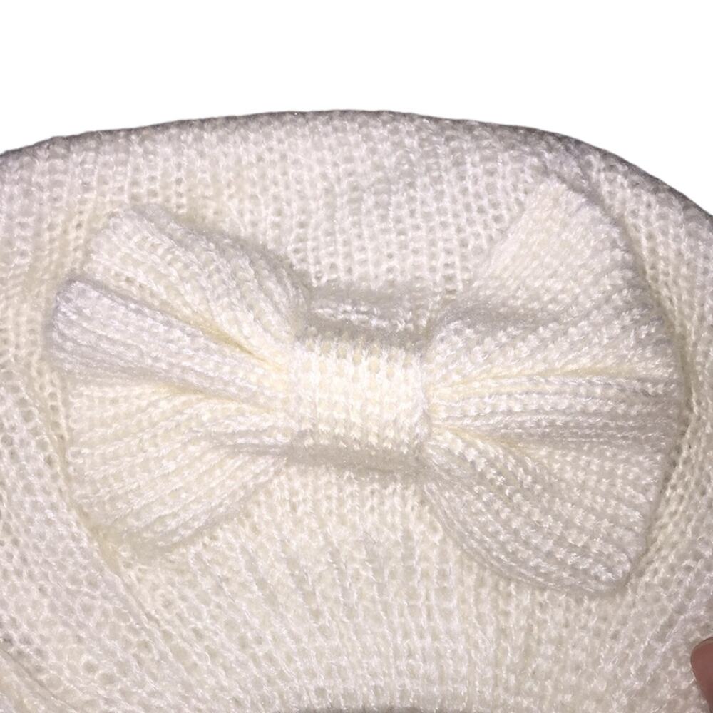 White Knit Hat with Bow